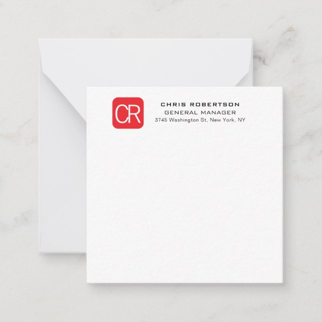 Monogrammerad röd vit professionell enfärgad anteckningskort (Framsida)