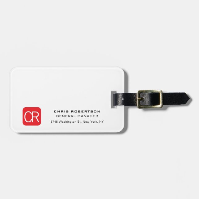 Monogrammerad röd vit professionell enfärgad bagagebricka (Horisontell Framsida)