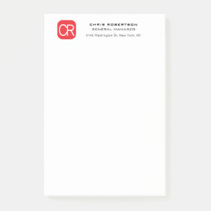 Monogrammerad röd vit professionell enfärgad post-it block