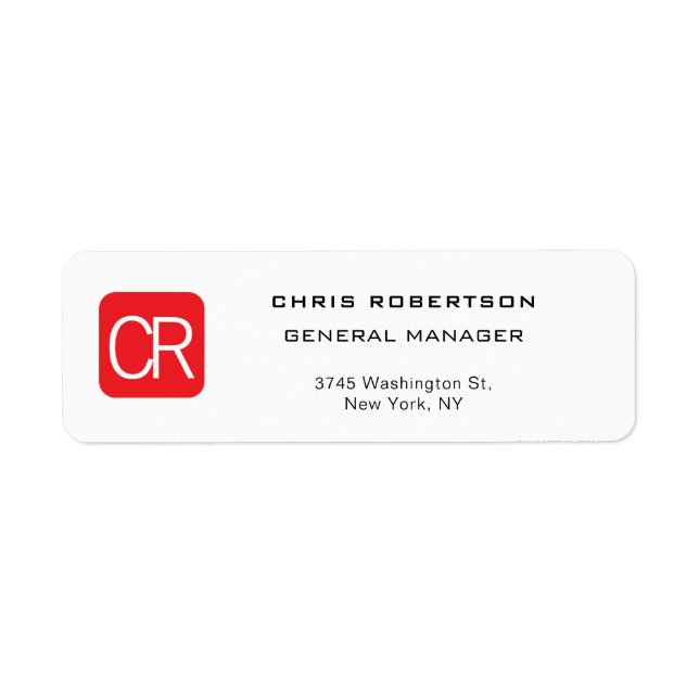 Monogrammerad röd vit professionell enfärgad returadress etikett (Framsidan)