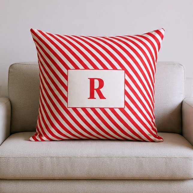 Monogrammerad röd-vit-randig kastkudde kudde (Skapare uppladdad)