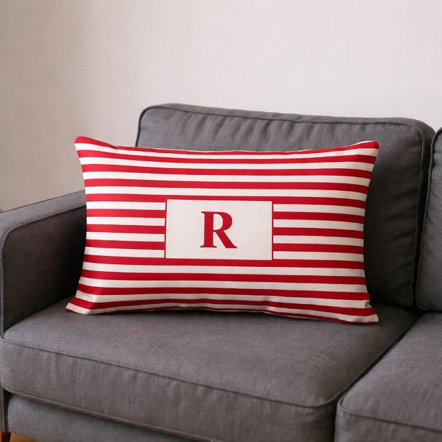 Monogrammerad röd-vit randig lumbalpölster lumbarkudde (Skapare uppladdad)