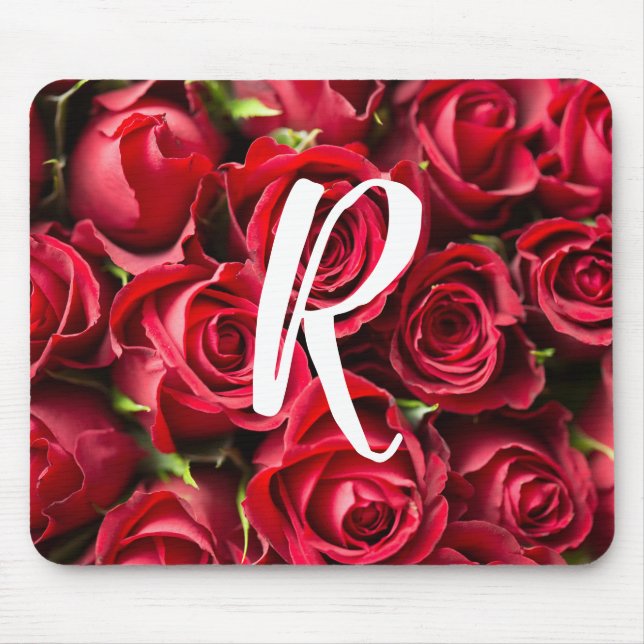 Monogrammerad Röda Rosor Musmattor Musmatta (Framsidan)