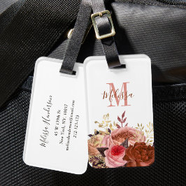 Monogrammerad rosa blommig  bagagebricka