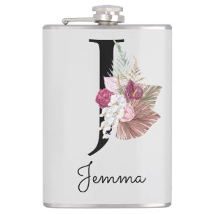 Monogrammerad Rosa Boho Blommig Initial J Fickplunta