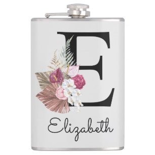 Monogrammerad rosa boho blomsterinitial E Fickplunta