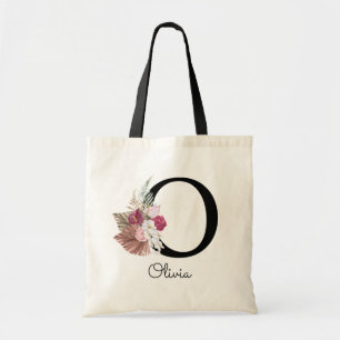 Monogrammerad Rosa Boho Flickig Blommig Initial O Tygkasse