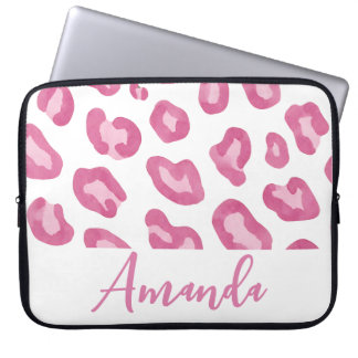 Monogrammerad Rosa Gepardtryck Laptop Fodral