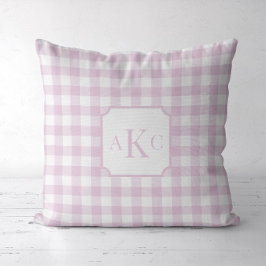 Monogrammerad rosa gingham-ruta kudde