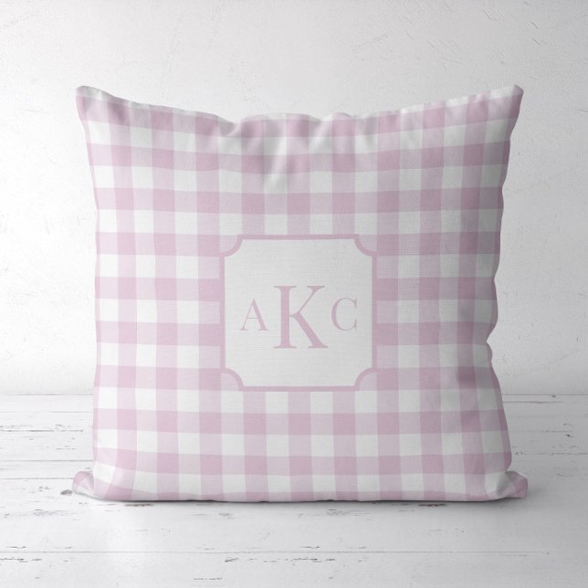 Monogrammerad rosa gingham-ruta  kudde (Pink Gingham Check Monogram Pillow)