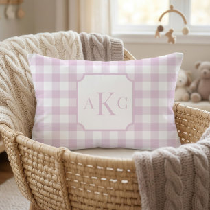 Monogrammerad rosa gingham-ruta kudde