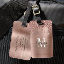 Monogrammerad Rosa Guld Glitter Drip Borstad Metal