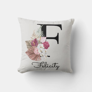 Monogrammerad Rosa Initial F Kudde