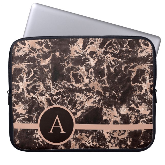 Monogrammerad Rose Gold Marmor Laptop Fodral (Framsidan)