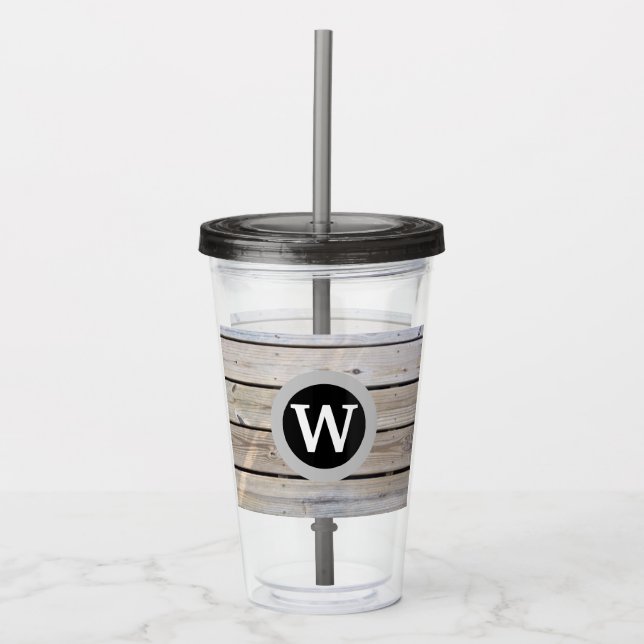 Monogrammerad Rustik Trä Beachy Take Away Mugg (Framsida)