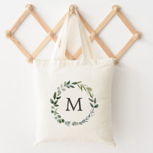 Monogrammerad Salvia Gröna Blad Grönska Krans Tygkasse