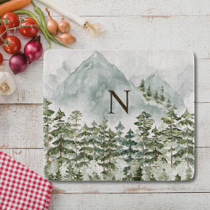 Monogrammerad skog och berg natur akvarell