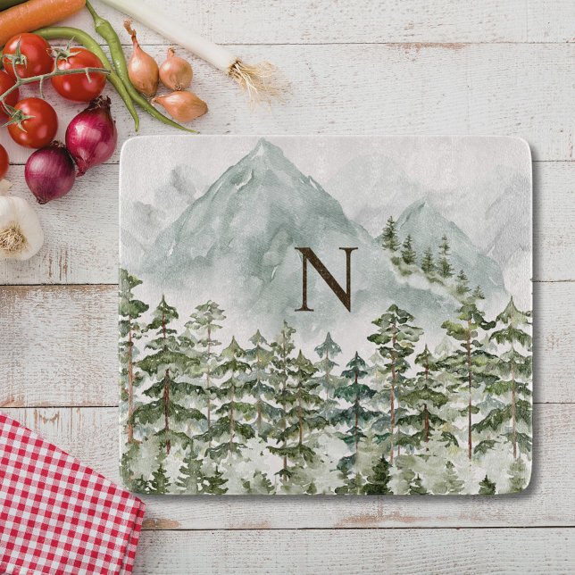 Monogrammerad skog och berg natur akvarell (In situ)