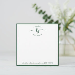 Monogrammerad skoggrön från skrivbordet hos tack kort