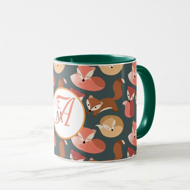 Monogrammerad Skogsräv Höstfärger Höst Mugg (Framsida höger)
