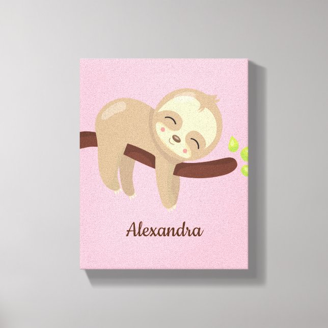 Monogrammerad söt babyslot på träd Rosa barnkammar Canvastryck (Framsida)