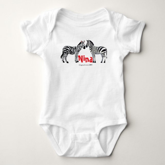Monogrammerad söt zebra svart vit Chic T Shirt (Framsida)