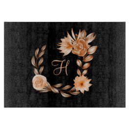Monogrammerad svart brun och persiko blom-