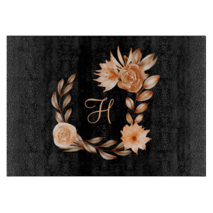Monogrammerad svart brun och persiko blom-