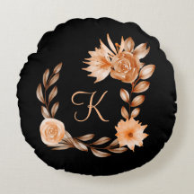 Monogrammerad svart brun och persikofärgad blommig