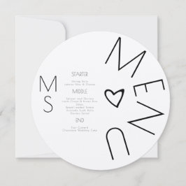Monogrammerad svart hjärta bröllopsmeny
