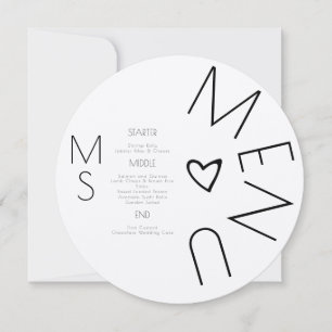 Monogrammerad svart hjärta bröllopsmeny