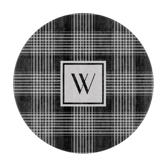 Monogrammerad svart och grå rutig pläd mönster (Framsidan)