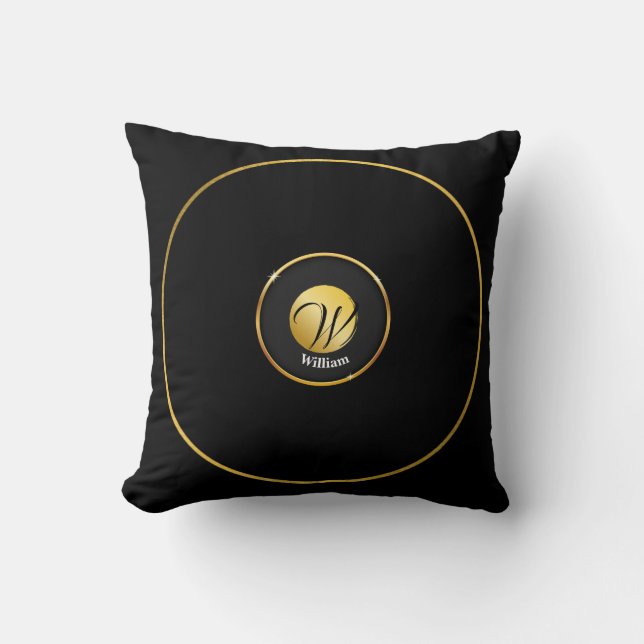 Monogrammerad svart och guld   kudde (Framsida)