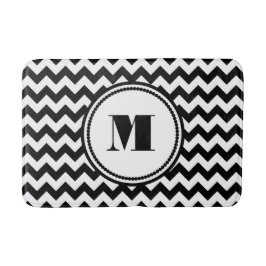 Monogrammerad svart-vit randig chevron-mönster badrumsmatta