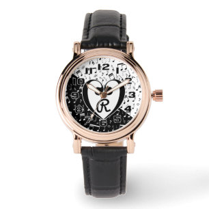 Monogrammerad svartvit kärlek armbandsur