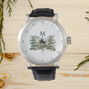 Monogrammerad tallskog och berg armbandsur