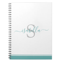 Monogrammerad teal skrift anteckningsbok