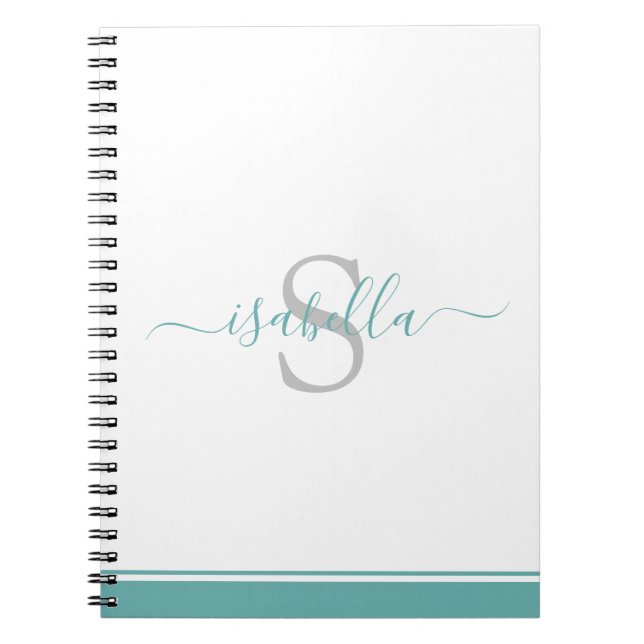 Monogrammerad teal skrift anteckningsbok (Framsidan)