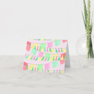 Monogrammerad tofs Papel Picado Rosa Grön Fiesta Tack Kort