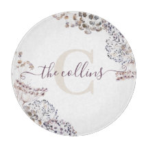 Monogrammerad torkad blomster skärbräda