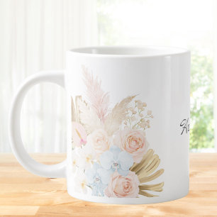 Monogrammerad Vacker Tropisk Blombukett Blommig Jumbo Mugg