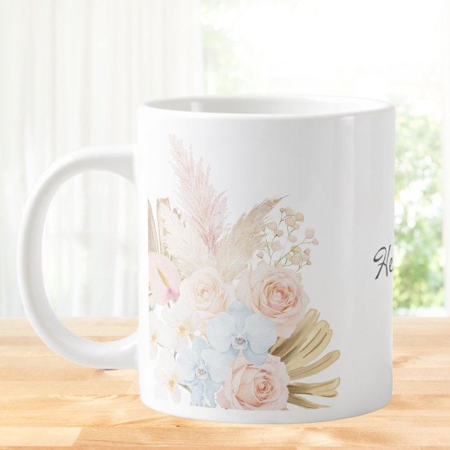 Monogrammerad Vacker Tropisk Blombukett Blommig Jumbo Mugg (Skapare uppladdad)