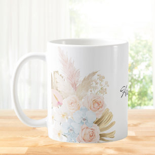 Monogrammerad Vacker Tropisk Blombukett Blommig Kaffemugg
