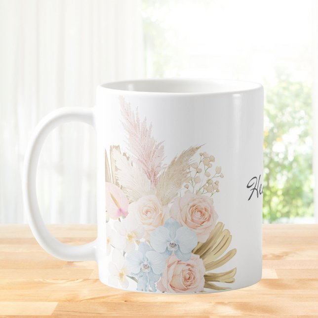 Monogrammerad Vacker Tropisk Blombukett Blommig Kaffemugg (Skapare uppladdad)
