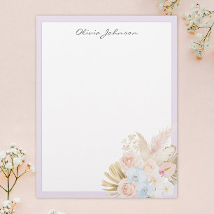 Monogrammerad vacker tropisk blomsterbukett blommi brevhuvud