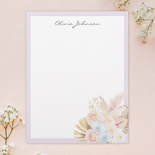 Monogrammerad vacker tropisk blomsterbukett blommi brevhuvud (Skapare uppladdad)
