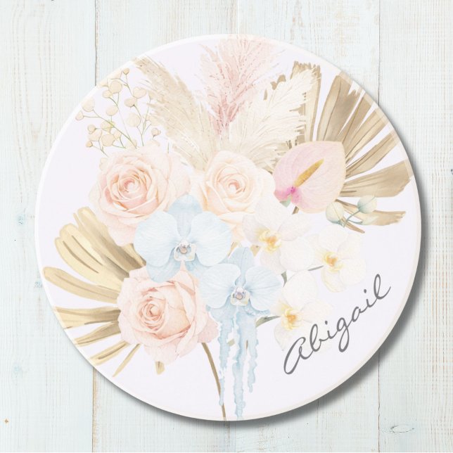 Monogrammerad vacker tropisk blomsterbukett floral underlägg (Skapare uppladdad)