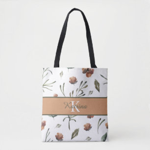 Monogrammerad vattenfärg blommig handväskor tygkasse