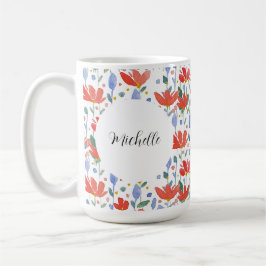 Monogrammerad vattenfärg blommig i rött och blått kaffemugg