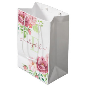Monogrammerad vattenfärg blommig presentpåse